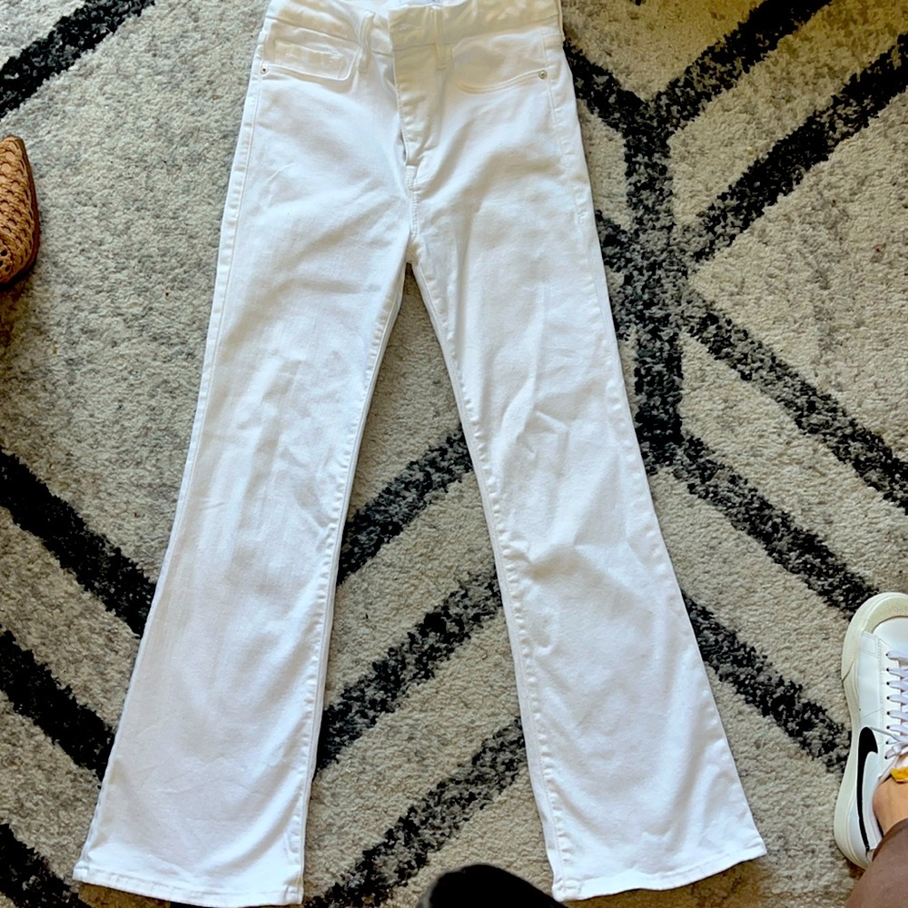 Frame le one crop mini boot awesome white jeans